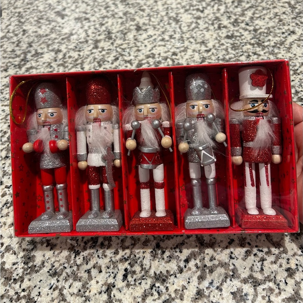 Silver red white 5” nutcracker ornaments
